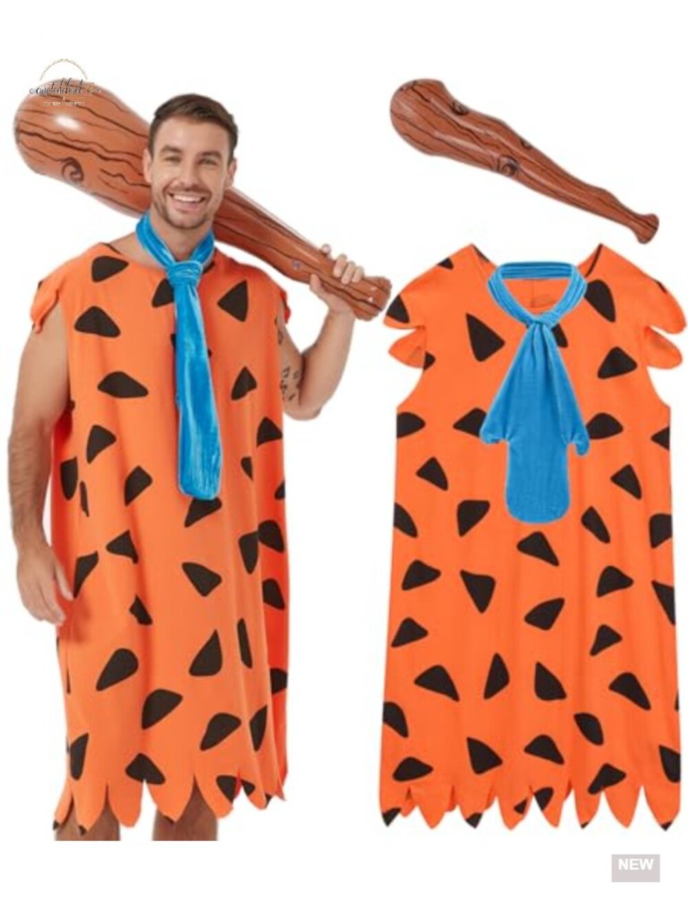 Men's Halloween Caveman Costume Set with Inflatable Bat & Tie, Cotton Blend,